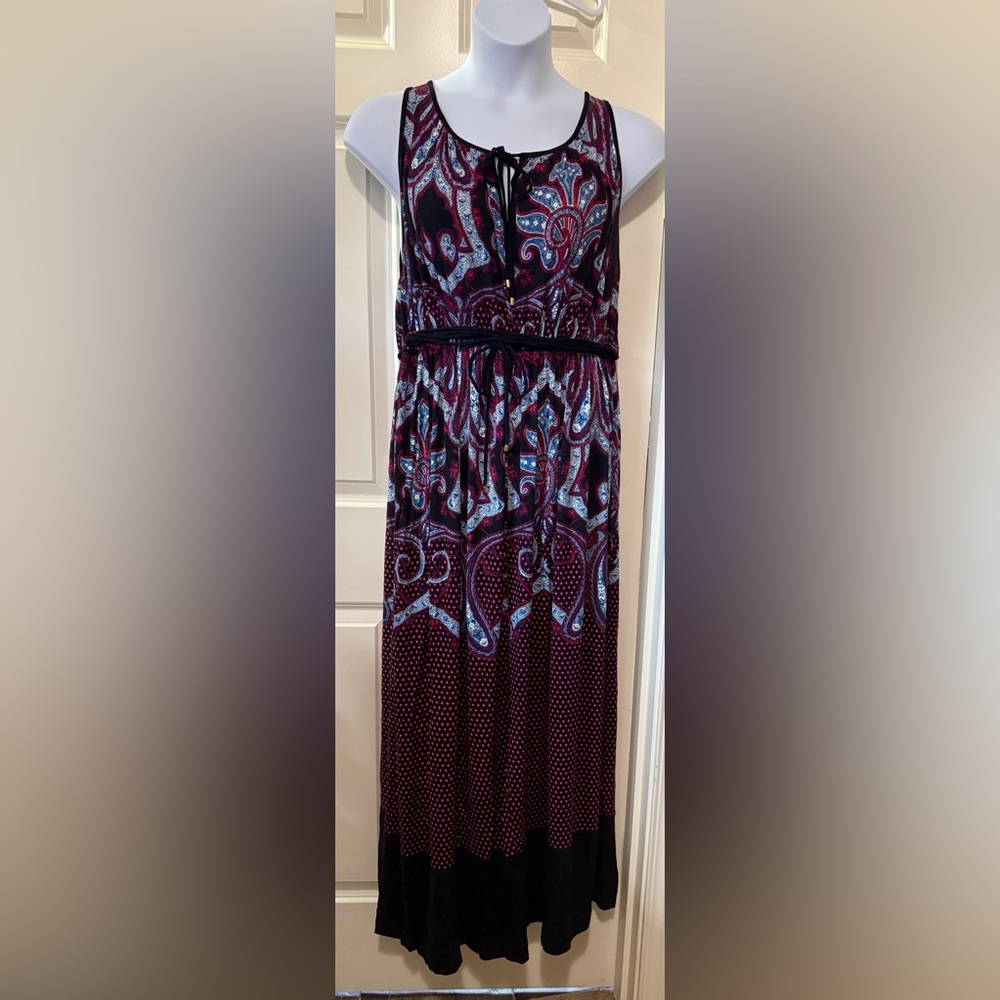 Coldwater Creek Blue and Red Smocked A-Line Maxi Dress